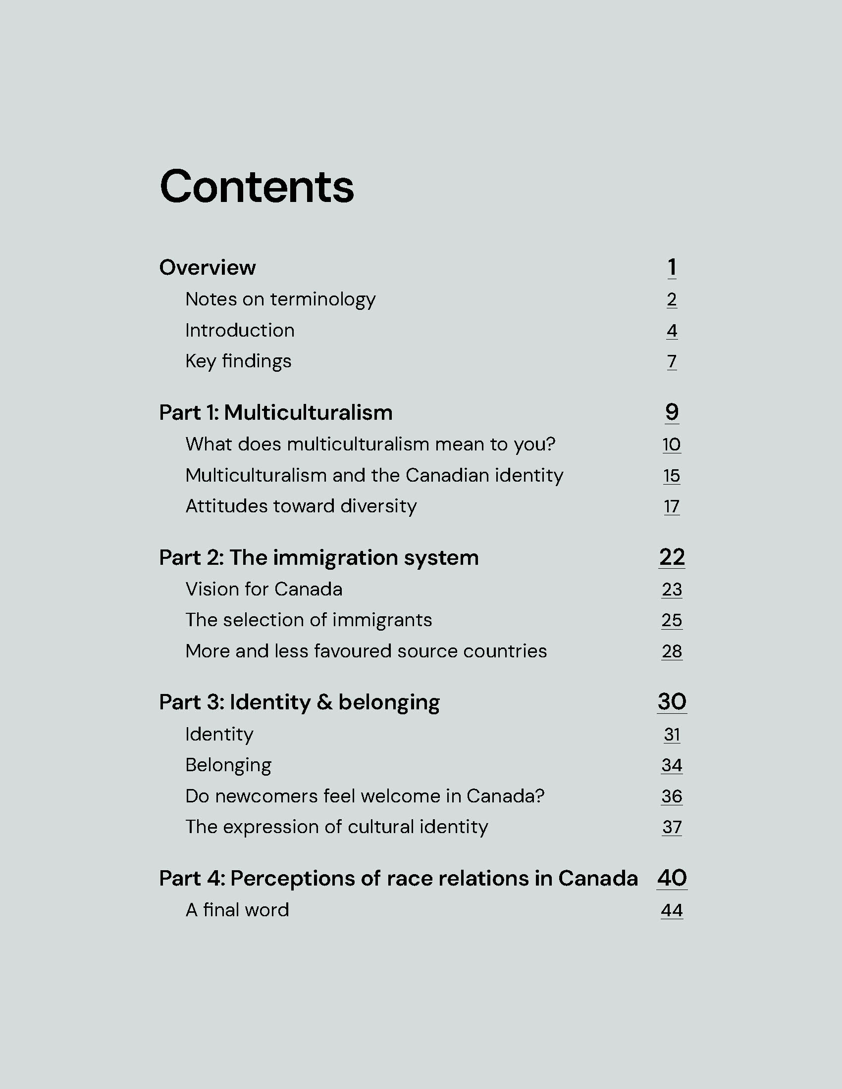 Accessible report design for the Canadian Perspectives on Multiculturalism and Diversity research publication featuring custom branding, AI-generated artwork, and clear information design.