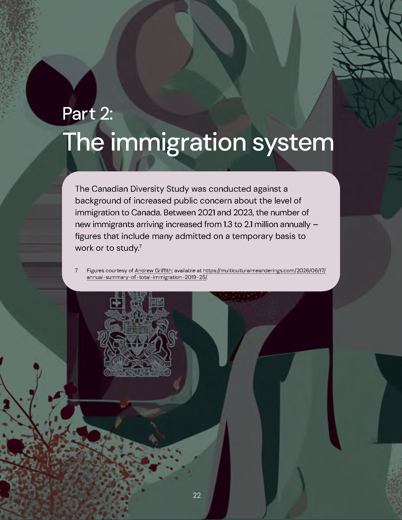 Accessible report design for the Canadian Perspectives on Multiculturalism and Diversity research publication featuring custom branding, AI-generated artwork, and clear information design.